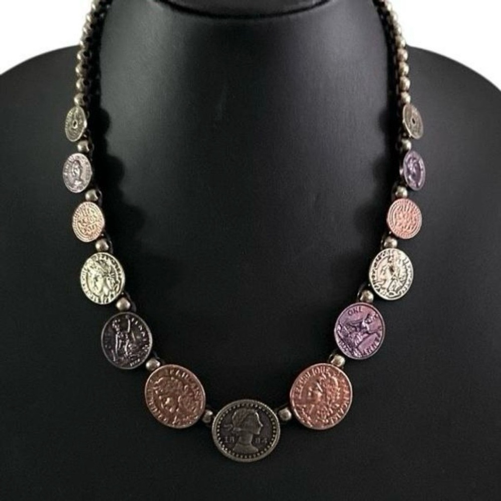 Vintage-style Coin Charm
Necklace Womens 17"
Bronze & Silver-tone
European Coins